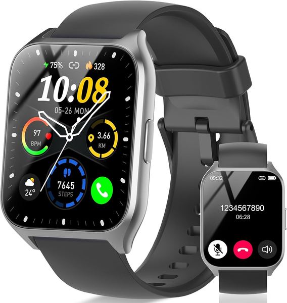 Smartwatch 1,85" HD Touchscreen mit Telefonfunktion, 100+ Sportmodi, IP68, iOS/Android
