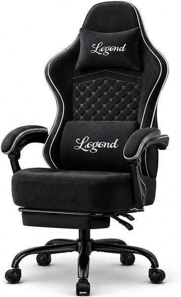 Shadcoler Gaming Stuhl schwarz, ergonomisch, verstellbare Rückenlehne, 150 kg, Fußstütze