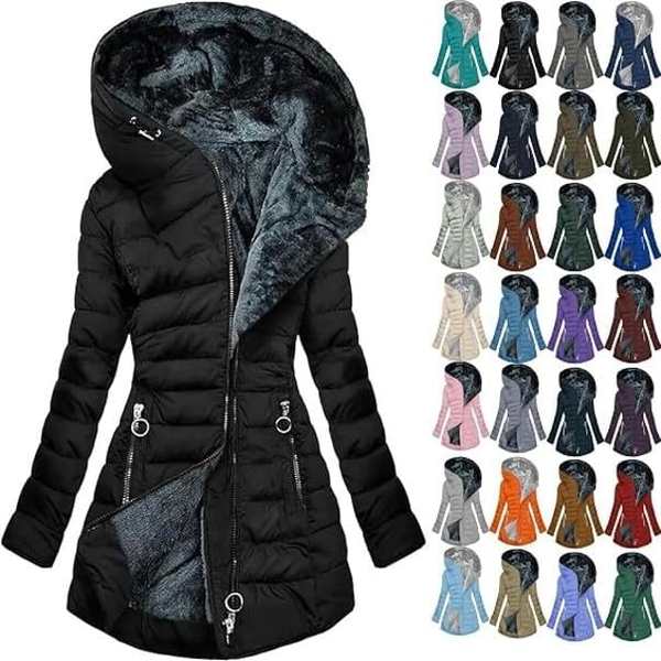 Wintermantel Damen Fleece Gefüttert Mittellang Daunenjacke Größe XL